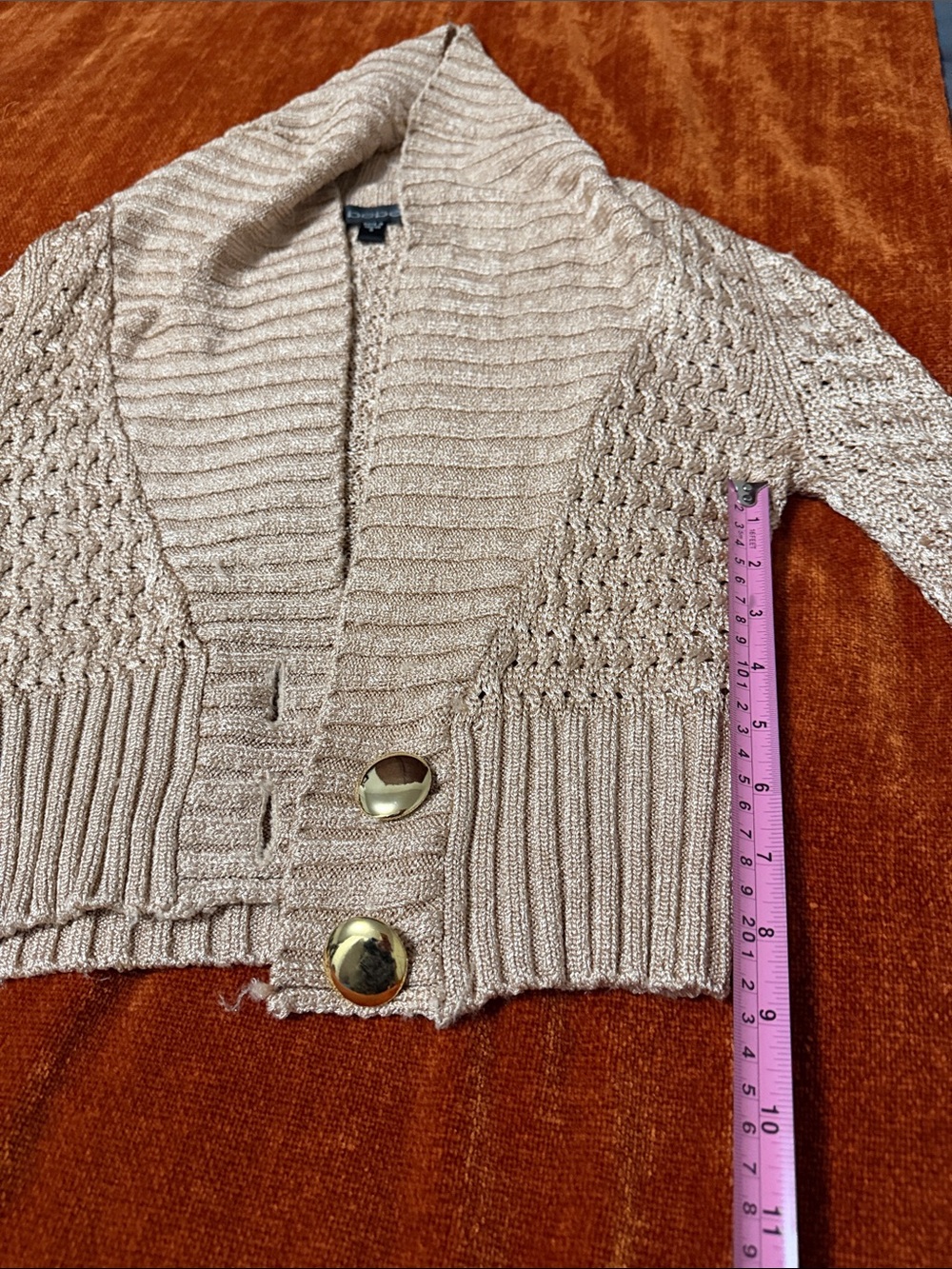bebe Metallic RoseGold Knit Shawl Collar Cardigan with Gold Buttons | S | Used - Picture 12 of 13